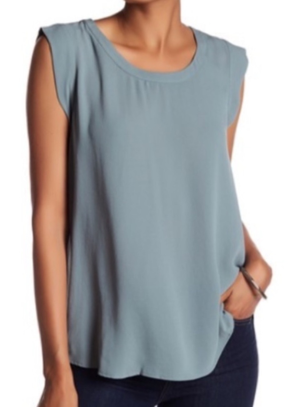 Pleione Sage Green Cap-Sleeve Round Neck Blouse Business Casual, Workwear